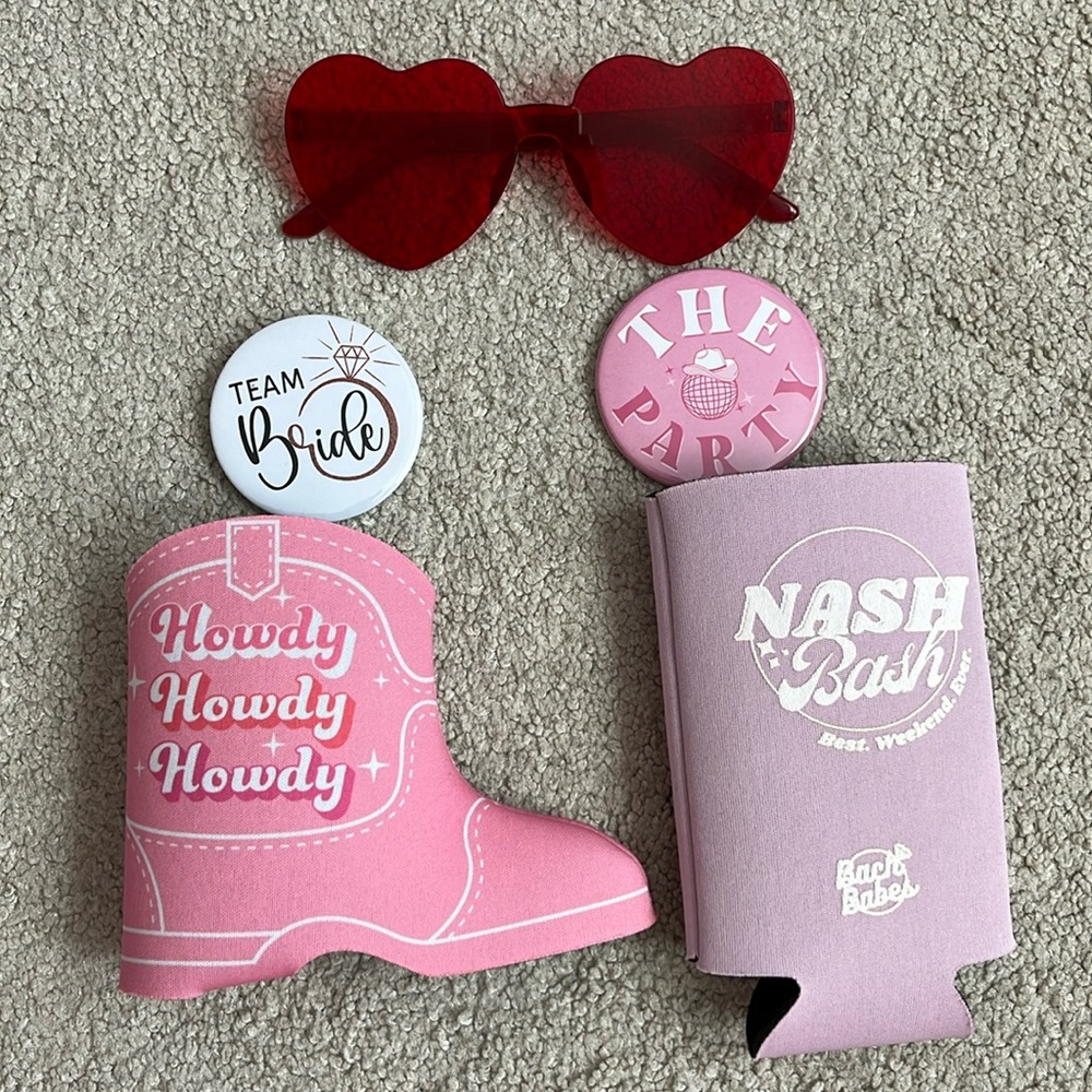 Nashville Bachelorette Party Pack Koozies Pins Heart Sunglasses